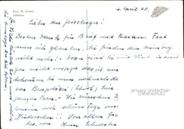 Kuenstlerkarte Prof. W. Sträter Stillleben Nr. 105 Blu – Bild 2