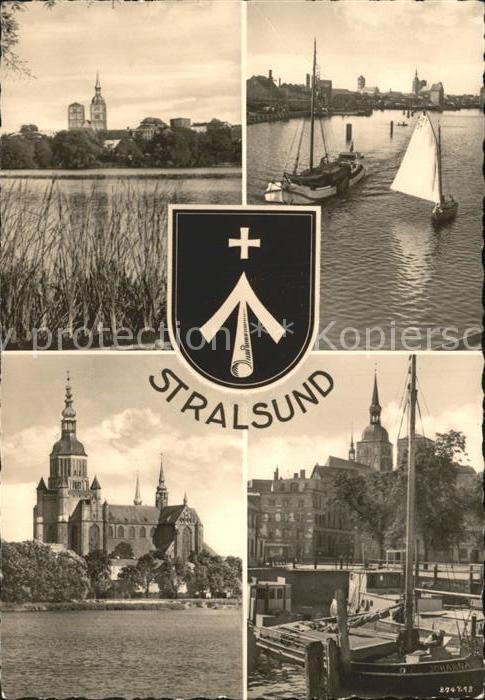 Stralsund Mecklenburg Vorpommern Teilansicht Kirche Schiffe Fischereihaf
