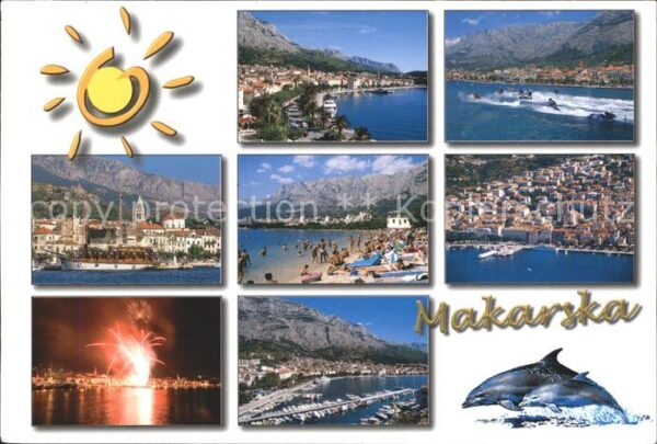 Makarska Dalmatien Panorama Strand Hafenpartie Feuerwerk
