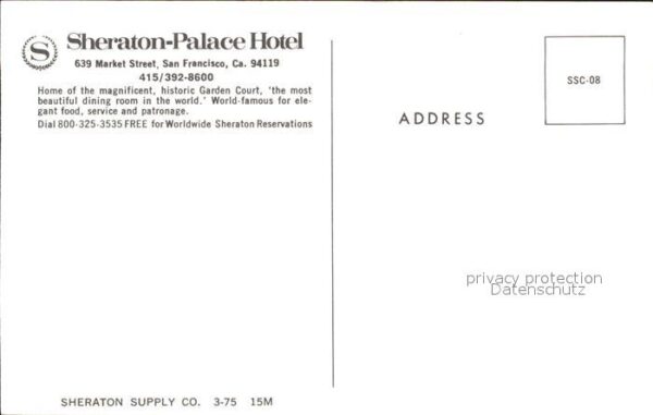 San Francisco California Sheraton Palace Hotel Dining Room – Bild 2