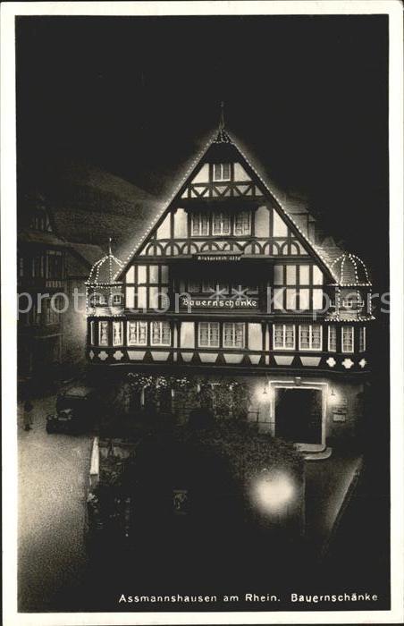 Assmannshausen Bauernschänke beleuchtet bei Nacht