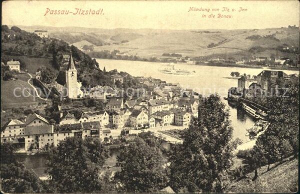 Passau Panorama Ilzstadt Mündung von Ilz und I