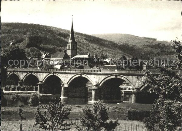 Lohr Main Partie an der Mainbrücke Kirche