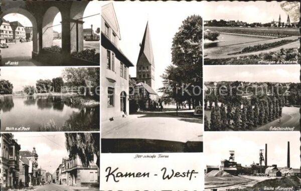 Kamen Westfalen Markt Teich Bahnhofstrasse Schiefe Turm