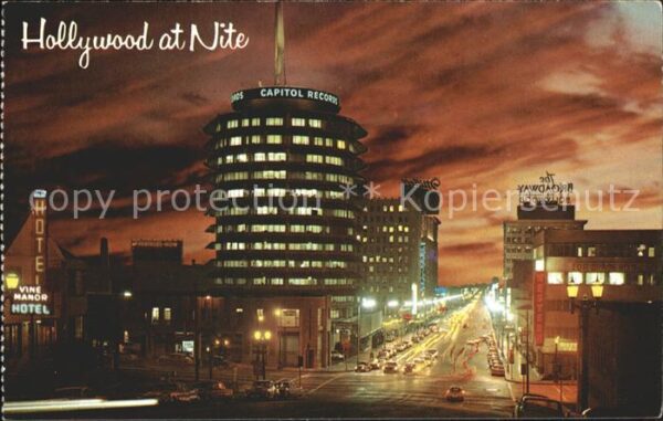 Hollywood California at Night Vine Street Capitol Records Bu