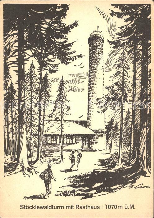 Triberg Schwarzwald Stöcklewaldturm mit Rasthaus Zeichnung