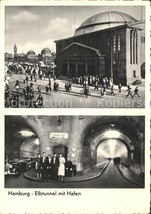 Hamburg Elbtunnel mit Hafen