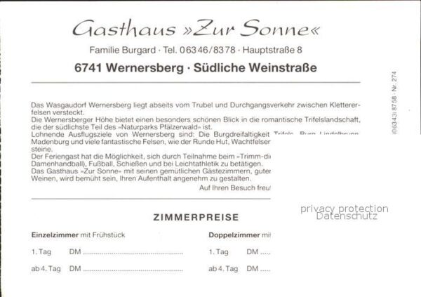Wernersberg Pfalz Gasthaus zur Sonne – Bild 2