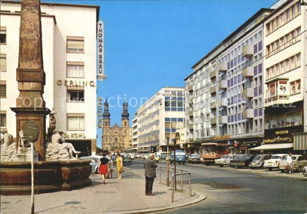 Mainz Rhein Grosse Bleiche Brunnen Kirchtürme
