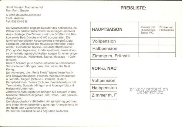 Maurach Tirol Hotel-Pension Mauracherhof Preisliste – Bild 2