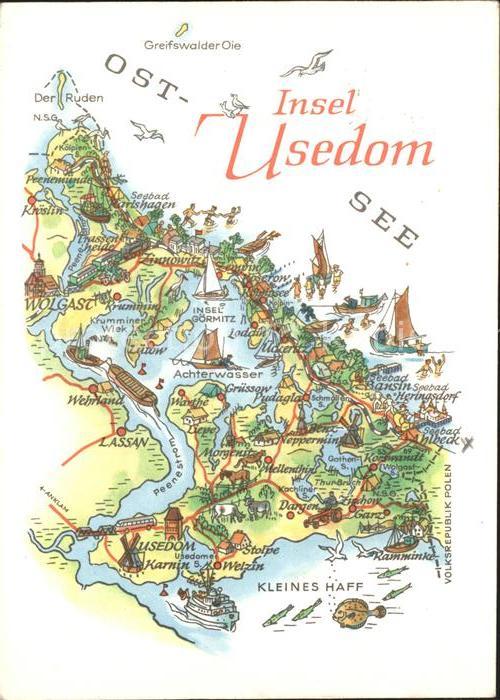 Usedom Landkarte Lassan Wolgast Kröslin