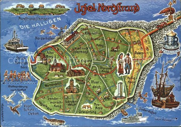 Nordstrand Landkarte Dreisprung Wetterdeich Morsum