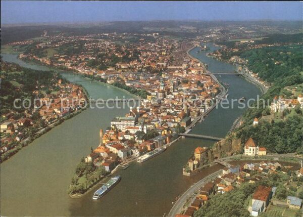 Passau Fliegeraufnahme Mündung Inn Ilz Donau