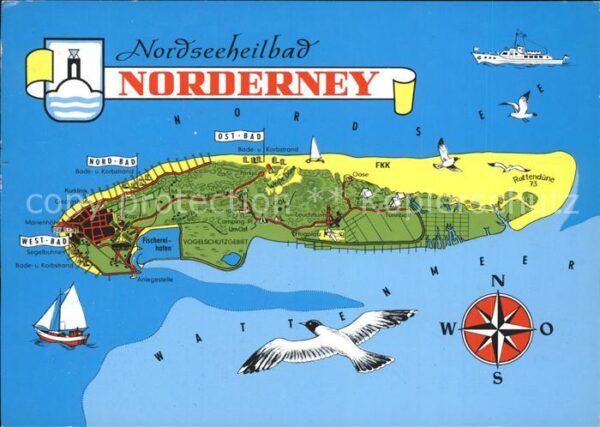 Norderney Nordseebad Möwe Schiff Rottendüne West Nord Ost Ba