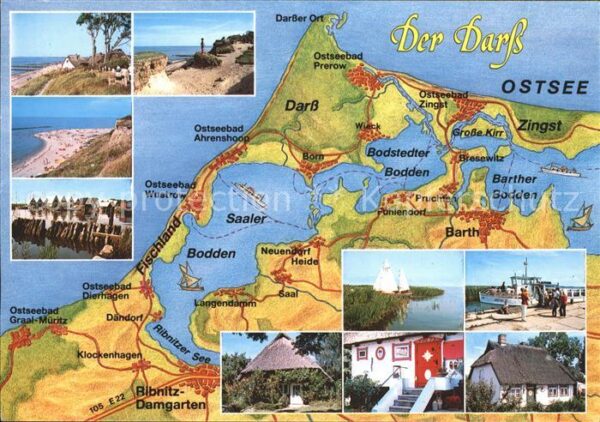 Darss Region Ostsee Gebietskarte Strandpartien Reethäuser