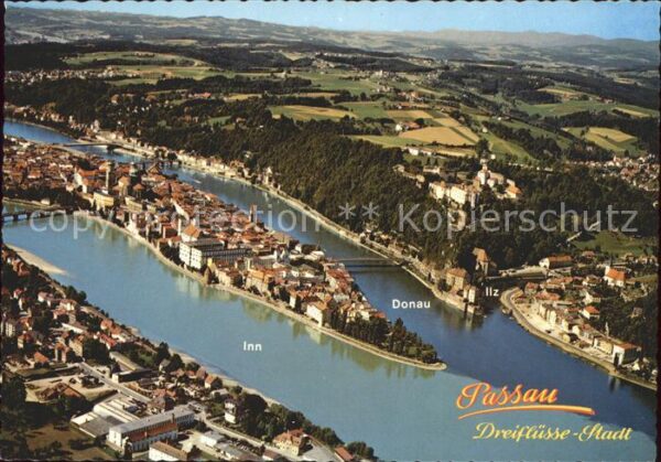 Passau Fliegeraufnahme Dreiflüsse Stadt Donau