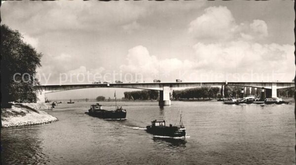 Worms Rhein Nibelungenbrücke Frachter