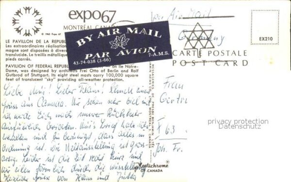 Montreal Quebec EXPO 67 Pavilion of Germany – Bild 2