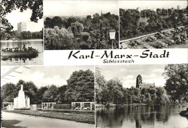 Karl-Marx-Stadt Schlossteich Springbrunnen Bootspartie