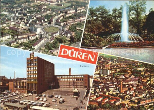 Dueren Rheinland Fliegeraufnahmen Springbrunnen Rathaus