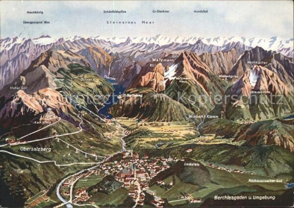 Berchtesgaden und Umgebung Relief Panoramakarte