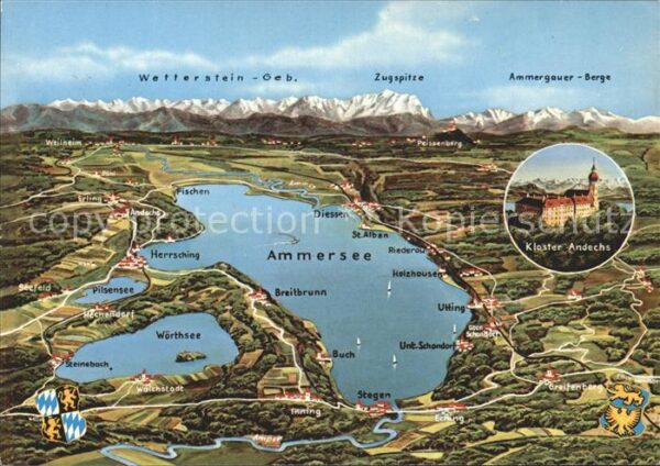 Ammersee mit Kloster Andechs und Wettersteingebi