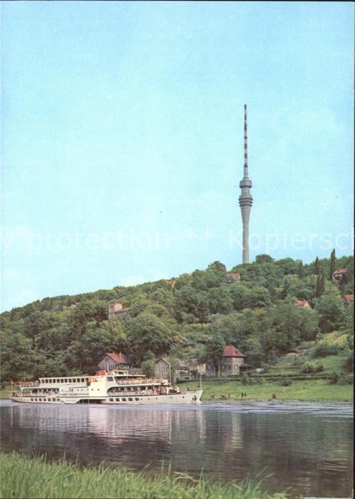 Wachwitz mit Elbe MS Templin und Fernmeldeturm