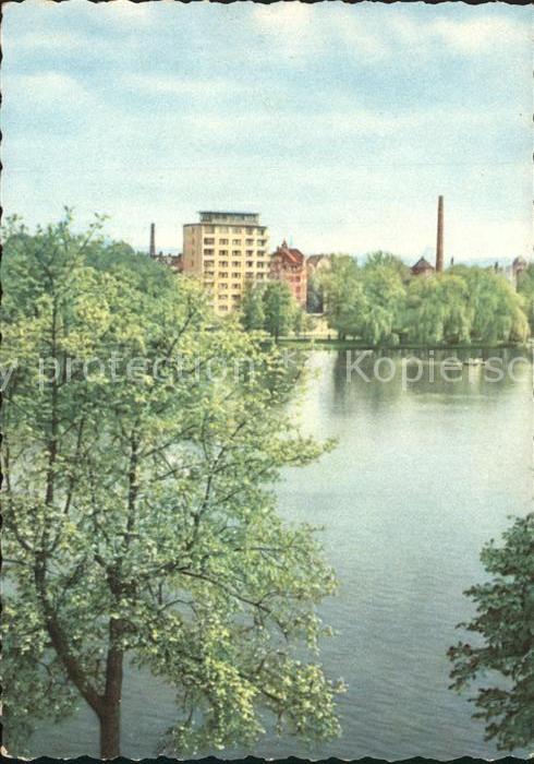 Karl-Marx-Stadt Schlossteich mit Hochhaus