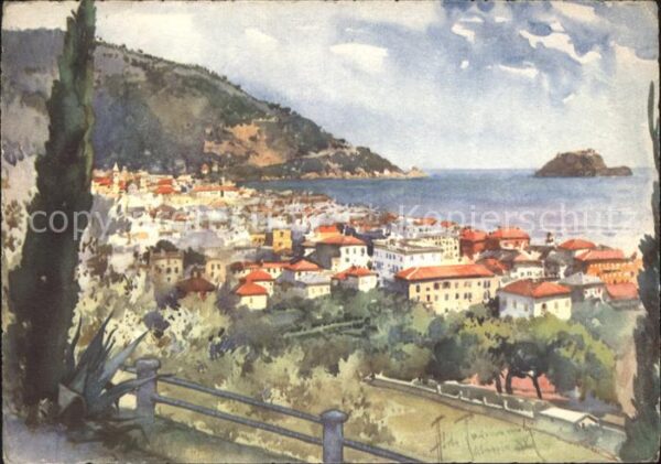 ALASSIO Savona Liguria IT Con Isole Gallinara Künstlerkarte
