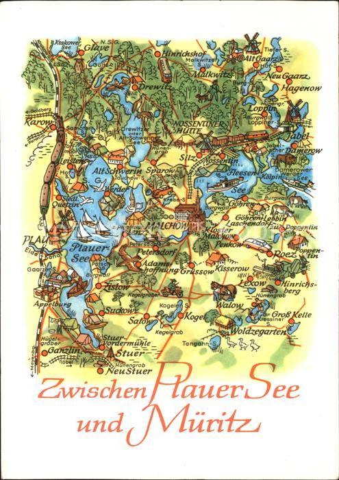Plau See Landkarte zwischen Plauer See und Mürit