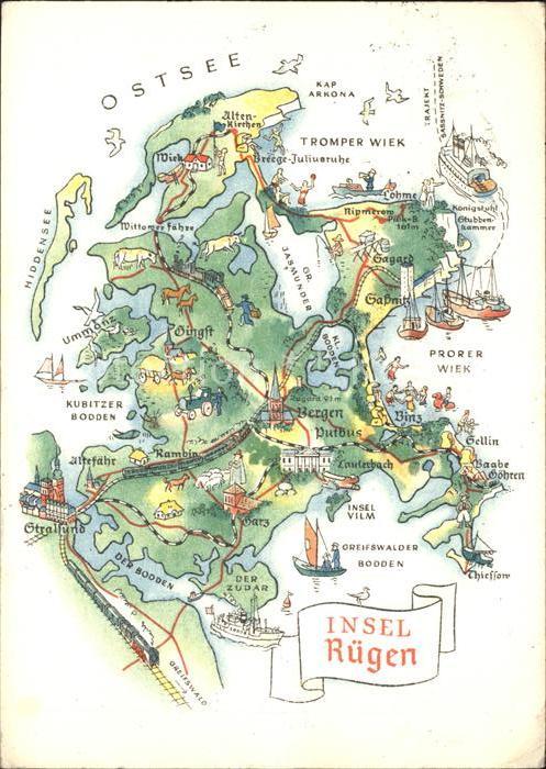 Insel Ruegen Landkarte mit Hiddensee