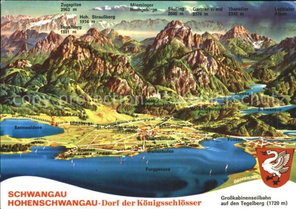 Schwangau Panoramkarte mit Königsschlössern