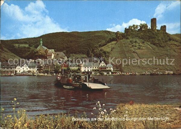 Beilstein Mosel Fähr Mosel mit Burgruine Metternich