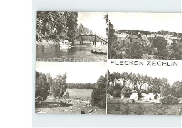 Flecken Zechlin Zeltplatz Strand Teilansicht Motorboot