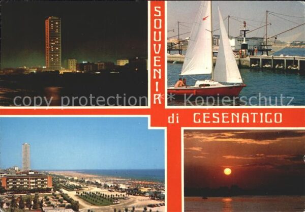 Cesenatico Segelboot Strand Hochhaus