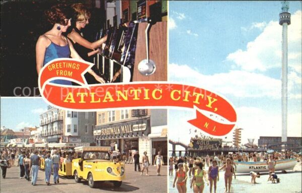 Atlantic City New Jersey Two girls slot machines Boardwaik tram