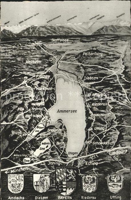 Ammersee Panoramakarte Riederau Utting Schondorf