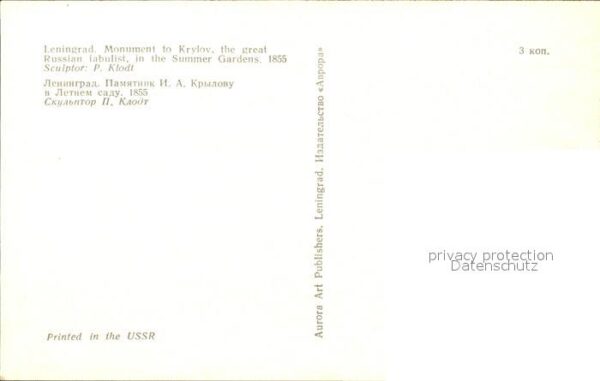 Leningrad St Petersburg Monument Krylov – Bild 2