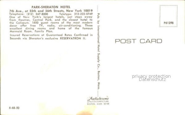New York City The Park-Sheraton-Hotel Künstlerkarte – Bild 2