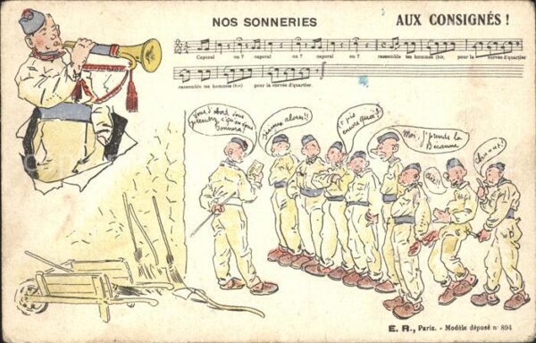 Militaria Frankreich Humor Liederkarte Trompete