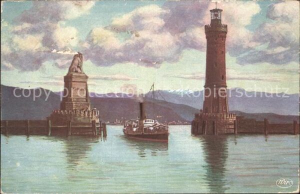 Verlag WIRO Wiedemann Nr. 2866 Lindau-Bodensee Hafeneinfahrt Damp