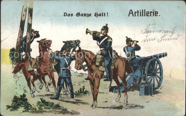 Artillerie Geschütze Pferde Soldaten WK1 Litho