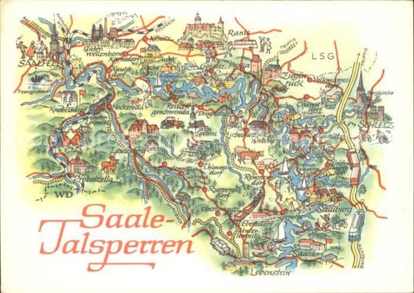Landkarte auf Ak Saaletalsperren Zeichnung A. Hoppe