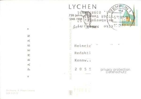 Landkarte auf Ak Uckermark Templin-Lychen Zeichnung A. H – Bild 2