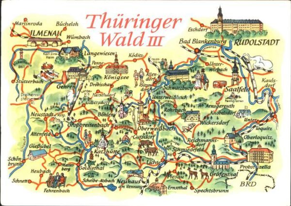 Landkarte auf Ak Thüringer Wald Katzhütte Giessübel Knob