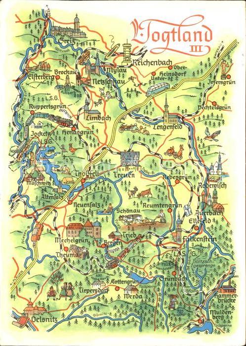 Landkarte auf Ak Vogtland Mylau Altensalz Ellefeld Irfer