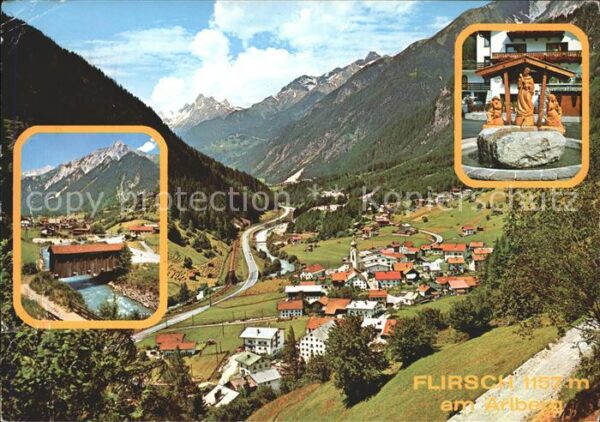 Flirsch Ortsansicht Brücke Fluss Brunnen