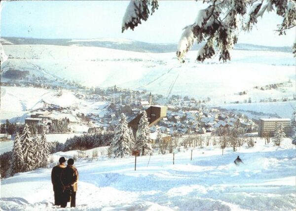 Oberwiesenthal Erzgebirge Blick vom Eckbauer zur Schanze und Stad
