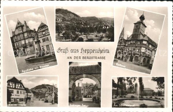 Heppenheim Bergstrasse Apotheke Brunnen Panorama Rathaus Kl Ma