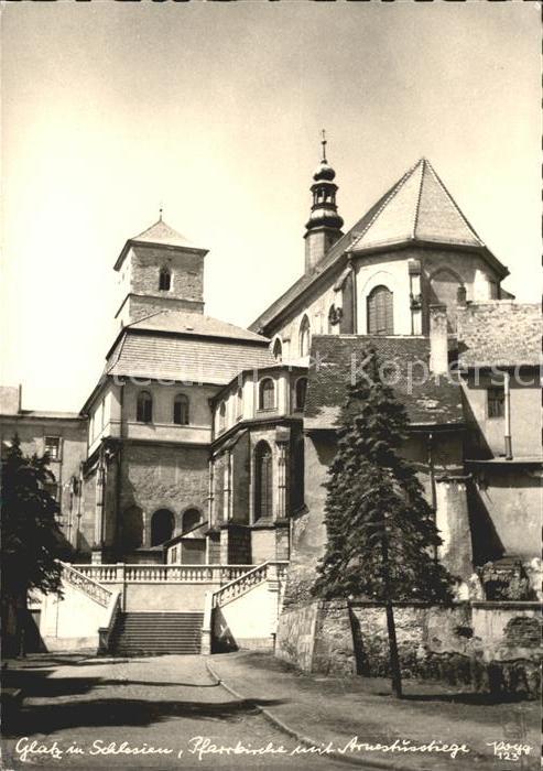 Glatz Niederschlesien Pfarrkirche mit Arnestusstiege